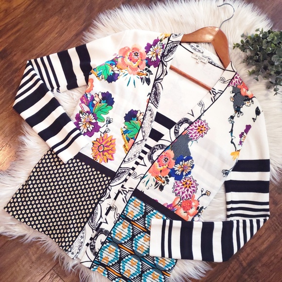 Etro Sweaters - Etro Open Front Cotton Striped Floral Cardigan